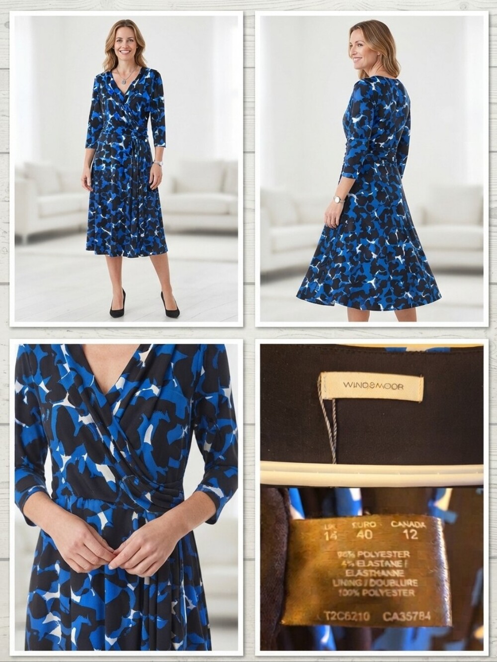 Windsmoor Abstract Midi Dress in Blue & Black UK 14